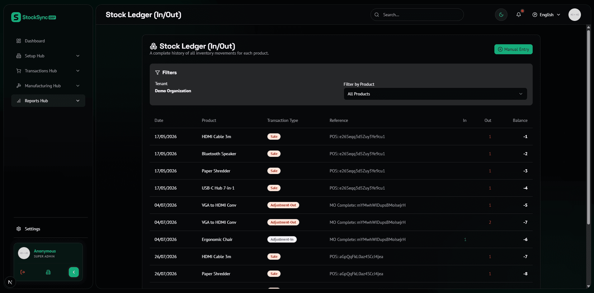 StockSync ERP Inventory Control Interface